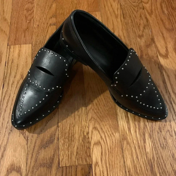 Rebecca Minkoff Petra Black Pointed Toe Studded Leather Loafers Size 6.5 - Picture 2 of 6
